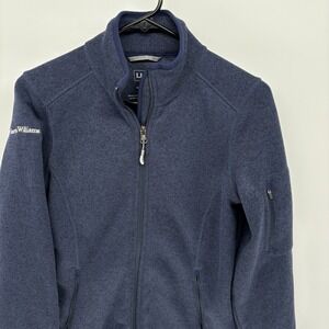 LL Bean Navy Fleece Full Zip Jacket Lightweight Outdoor Pockets Women Small